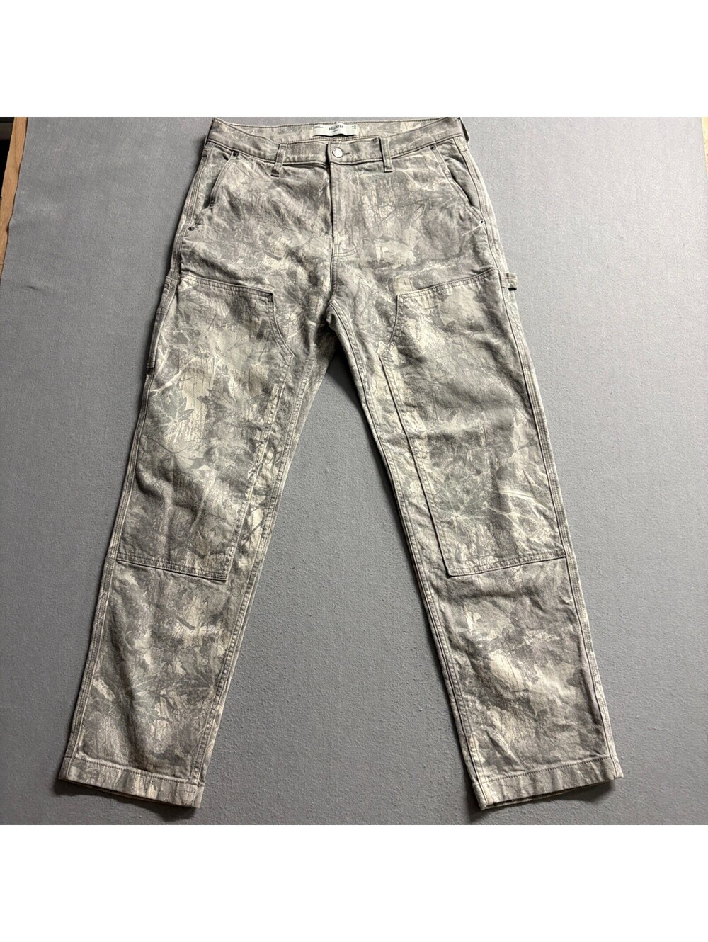 Hollister Loose Carpenter Pants Mens 33x32 Gray Camo Leaf Print Utility Workwear